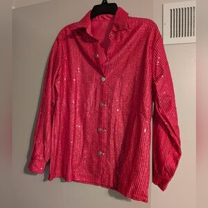 Hot Pink Sequin Button Up